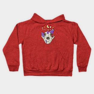 Cat Skull with Crystals, Butterflies, and Geometric Accents Kids Hoodie